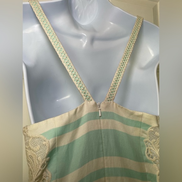 Anthropologie Moulinette Soeurs Sea Isle Dress Sz 8 Mint/IvoryStripe Lace V Nck - Picture 6 of 13